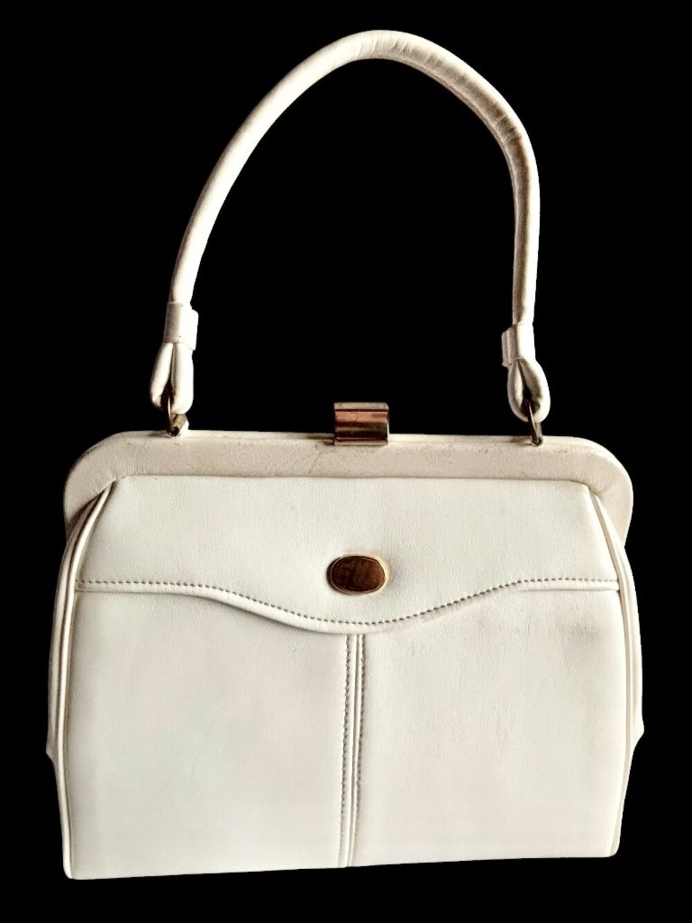 Vintage 1960s 1970s White Leather Handbag Purse